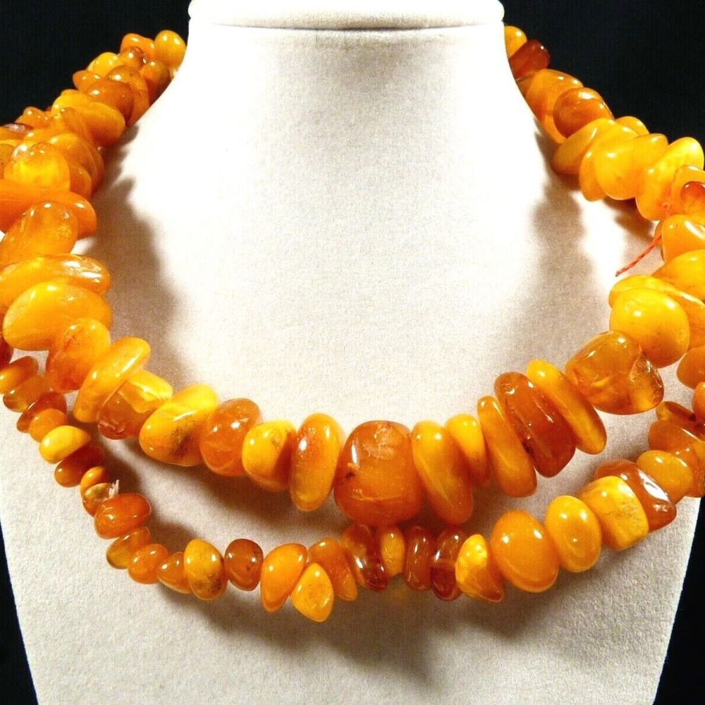 VTG Baltic natural genuine Amber polished nugget strand necklace 114.5g